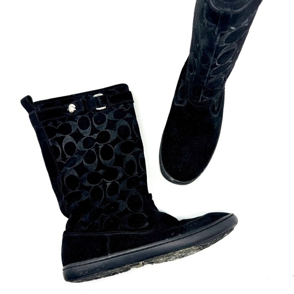 Coach Black Logo Suede Leather Winter Boots - Picture 4 of 12